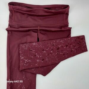 Lululemon High Rise Leggings Burgundy Flocked Velvet Splatter Pattern Tights
